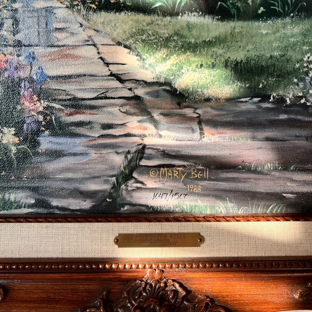 Vintage Marty‎ Bell “The Bishop’s Roses” Lithograph Framed Art Print COA 21x17